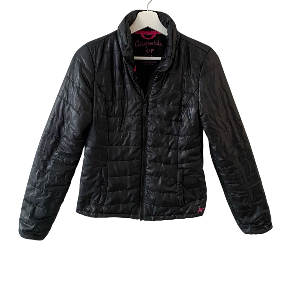 Aeropostale Black Puffer Jacket Coat Women’s  S Embroidered Logo Streetwear